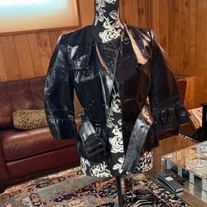 bebe Shiny Black leather Trench Coat